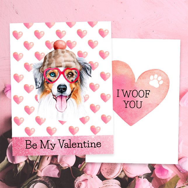 Australian shepherd I Woof You Hund Valentine Day Julkort (Skapare uppladdad)