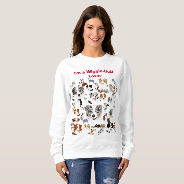 Australian shepherd "I'ma Wiggle-ända älskare ", Tee Shirt (Hel framsida)