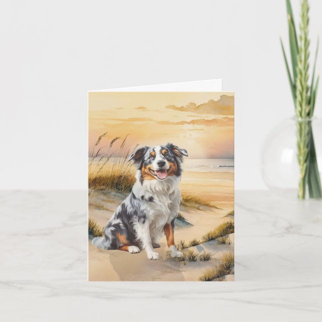 Australian Shepherd in a Beach Cove Anteckningskort (Framsida)