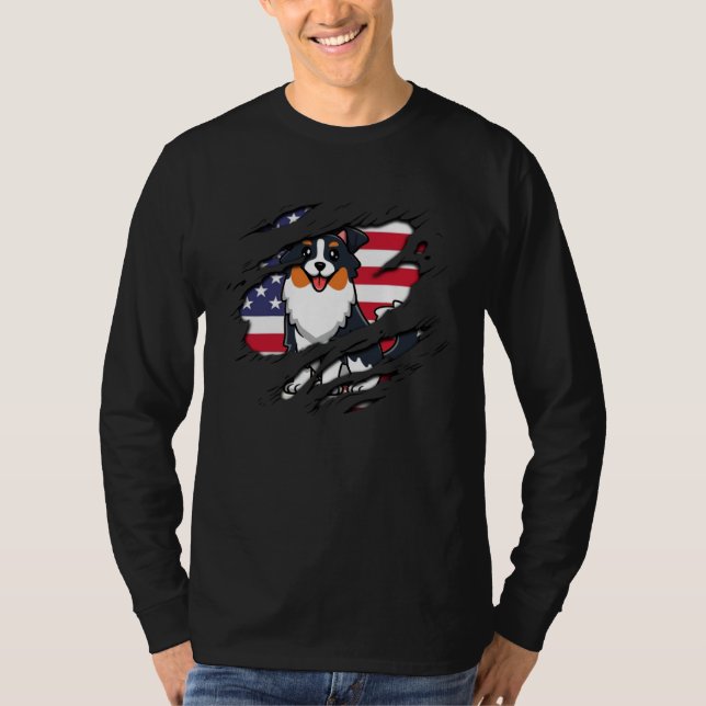 Australian Shepherd Inside scratch Flag 4th Of Jul T Shirt (Framsida)