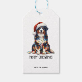 Australian shepherd inslagna i julljus presentetikett