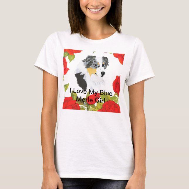 Australian shepherd - jag älskar min blåttMerle T-shirt (Framsida)