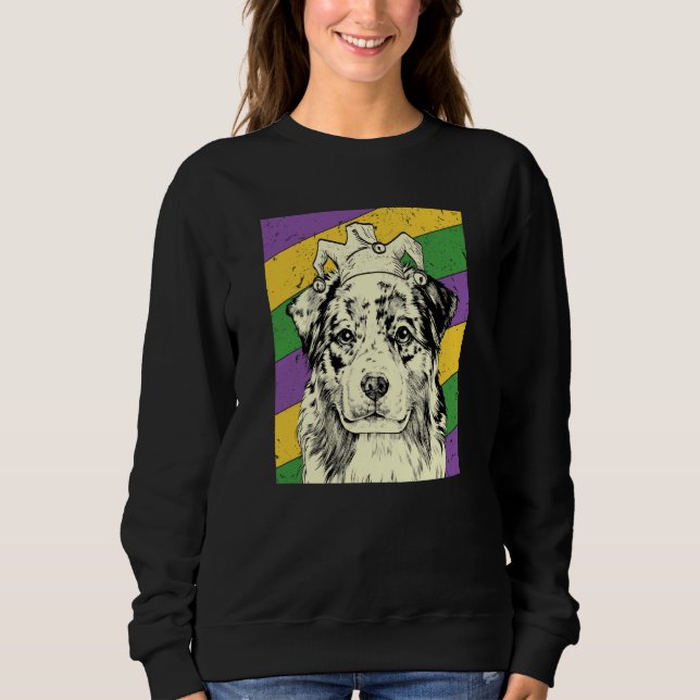 Australian Shepherd Jester Mardi Gras Hundmamma el T Shirt (Framsida)