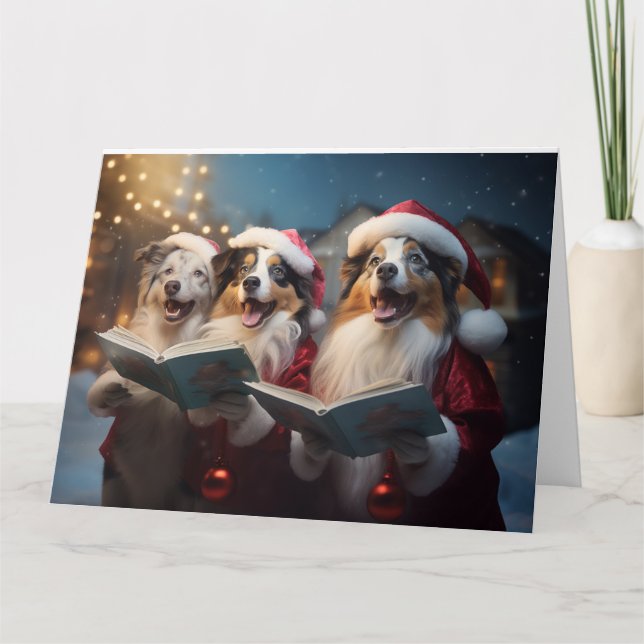 Australian shepherd jul Carolers Roligt Helgdag Kort (Framsida)