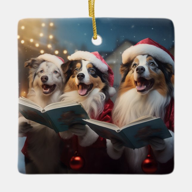 Australian shepherd jul Caroling Helgdag Julgransprydnad Keramik (Framsida)