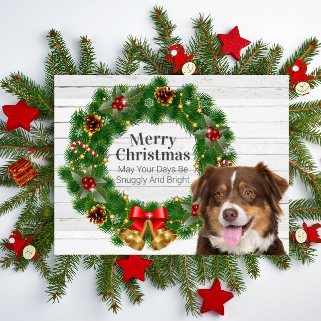 Australian shepherd jul helg vykort (Australian Shepherd Christmas Pine Cone Wreath Holiday Postcard)