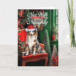 Australian shepherd jul Hund Naughty eller Nice Helgkort