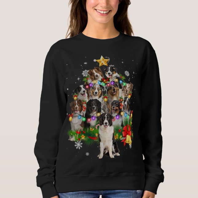 Australian shepherd jul Hund Träd Ljus Paja T Shirt (Framsida)