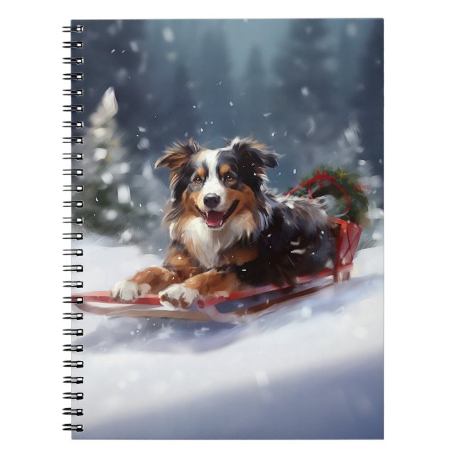 Australian shepherd jul i snö anteckningsbok (Framsidan)