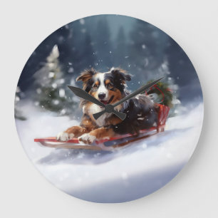 Australian shepherd jul i snö stor klocka