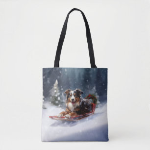 Australian shepherd jul i snö tygkasse