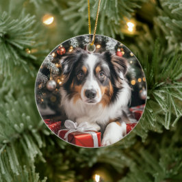 Australian shepherd jul julgransprydnad keramik