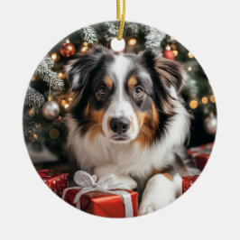 Australian shepherd jul julgransprydnad keramik