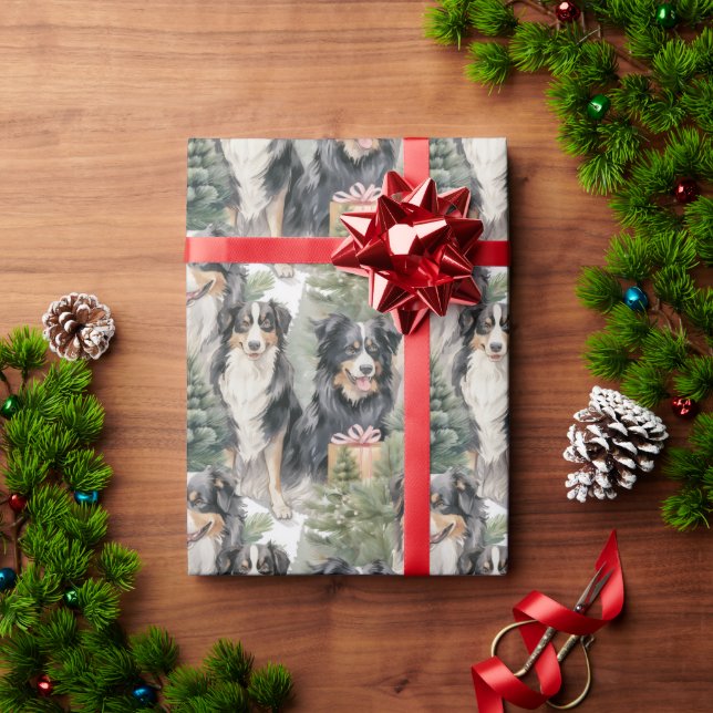 Australian shepherd jul presentpapper (Julgåva)