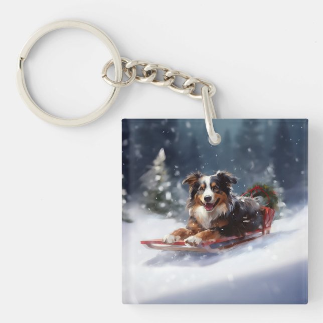 Australian Shepherd jul snö vinter (Framsidan)