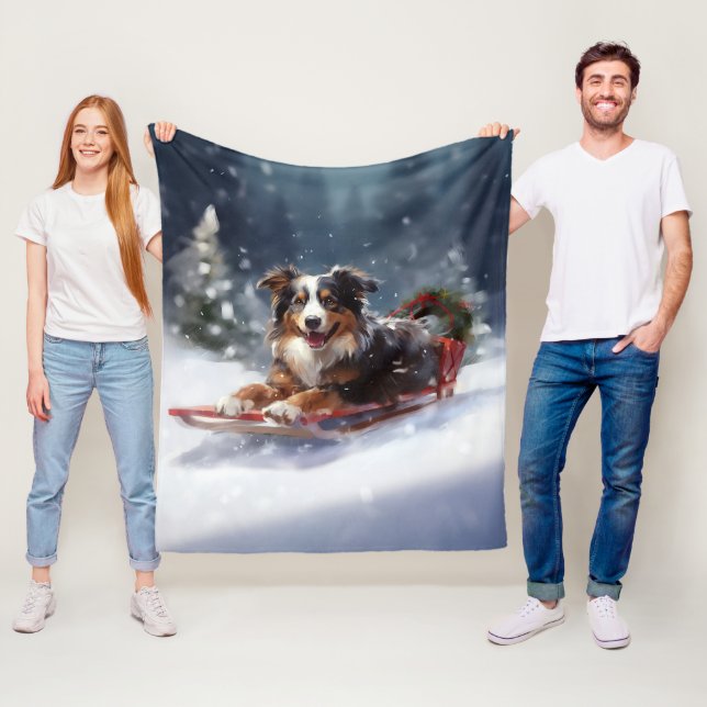 Australian Shepherd jul snö vinter Fleecefilt (På plats)