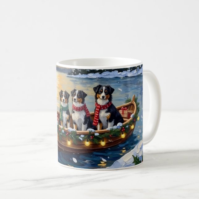 Australian Shepherd Julbåt Holiday Kaffemugg (Framsida höger)