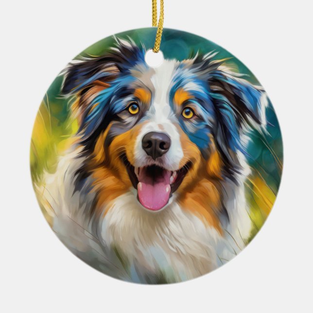 Australian shepherd julgransprydnad keramik (Framsidan)