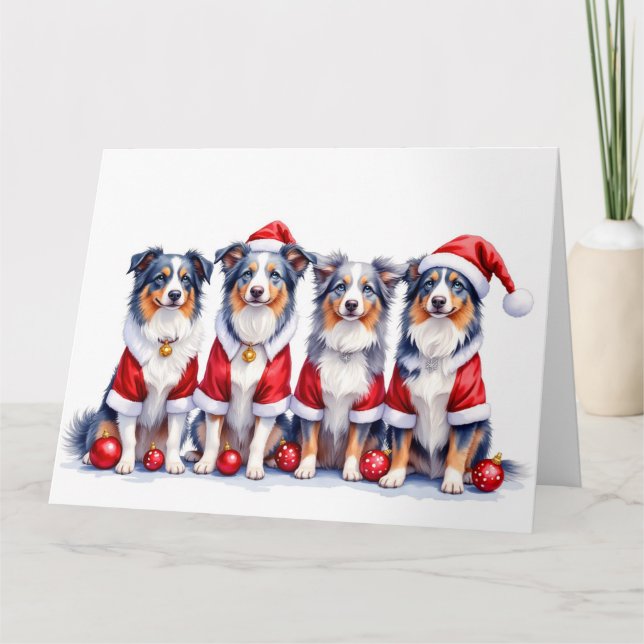 Australian Shepherd julklänning tomtehatt Kort (Framsida)