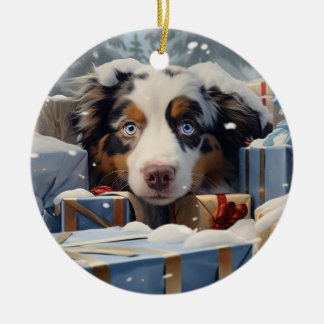 Australian shepherd-julklump,hund-minnespresent,gö julgransprydnad keramik