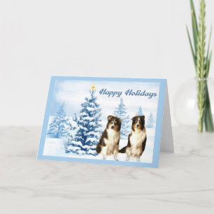 Australian shepherd julkort blått Träd Helgkort