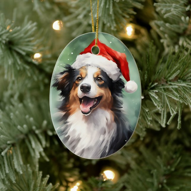 Australian shepherd julmålning julgransprydnad keramik (Träd)