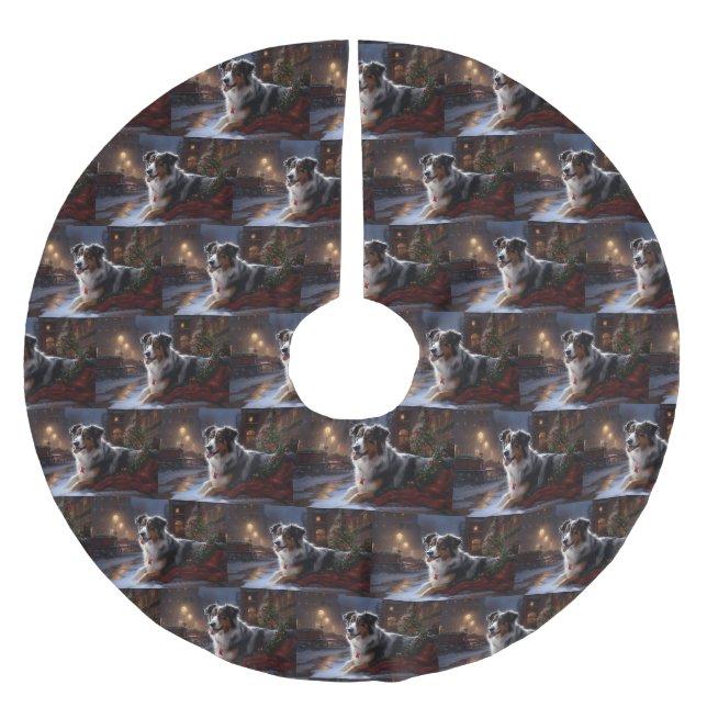 Australian shepherd julsäsong julgransmatta borstad polyester (Framsidan)