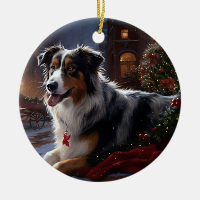 Australian shepherd julsäsong julgransprydnad keramik (Framsidan)