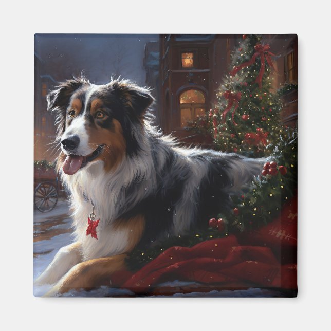 Australian shepherd julsäsong magnet (Framsidan)