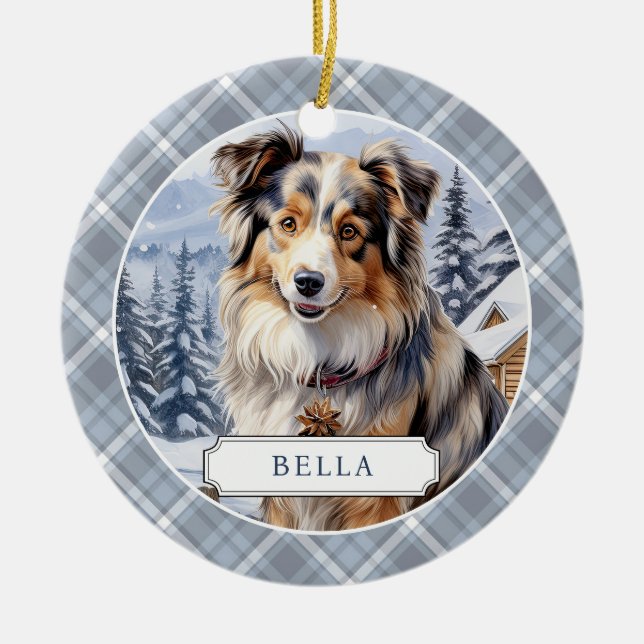 Australian shepherd keramisk cirkel prydnadsföremå julgransprydnad keramik (Framsidan)