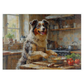 Australian Shepherd lagar mat i köket