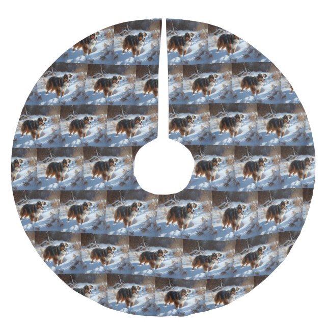 Australian shepherd Låt det snöa jul Julgransmatta Borstad Polyester (Framsidan)