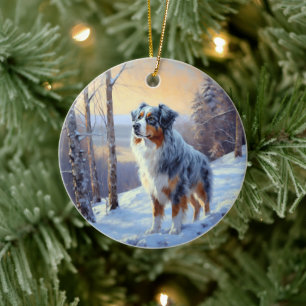 Australian shepherd Låt det snöa jul Julgransprydnad Keramik