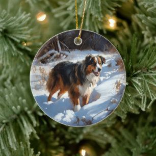 Australian Shepherd Låt det snöa jul Julgransprydnad Keramik