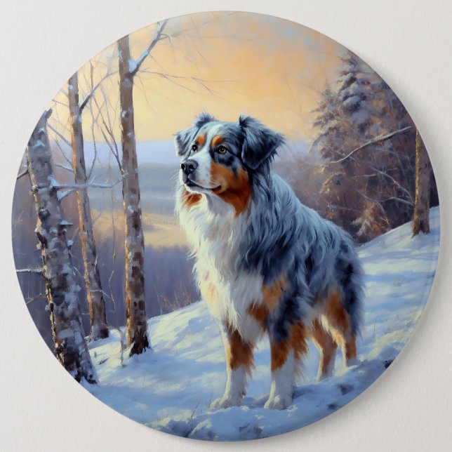 Australian shepherd Låt det snöa jul Knapp (Framsida)