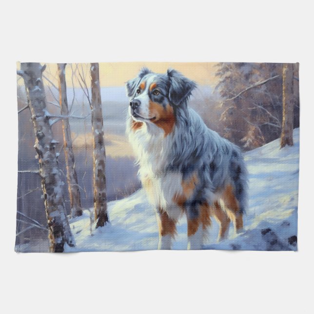 Australian shepherd Låt det snöa jul Kökshandduk (Horisontell)