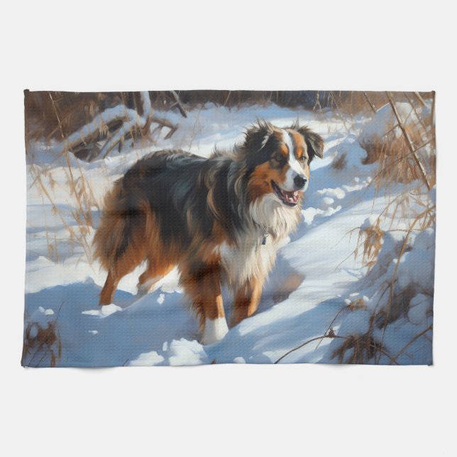 Australian shepherd Låt det snöa jul Kökshandduk (Horisontell)