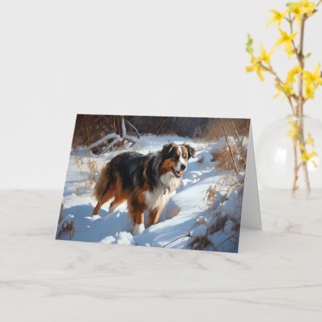 Australian Shepherd Låt det snöa Jul Kort (Gul blomma)