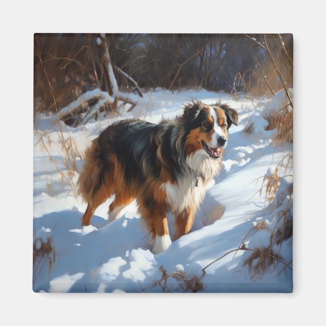 Australian shepherd Låt det snöa jul Magnet (Framsidan)