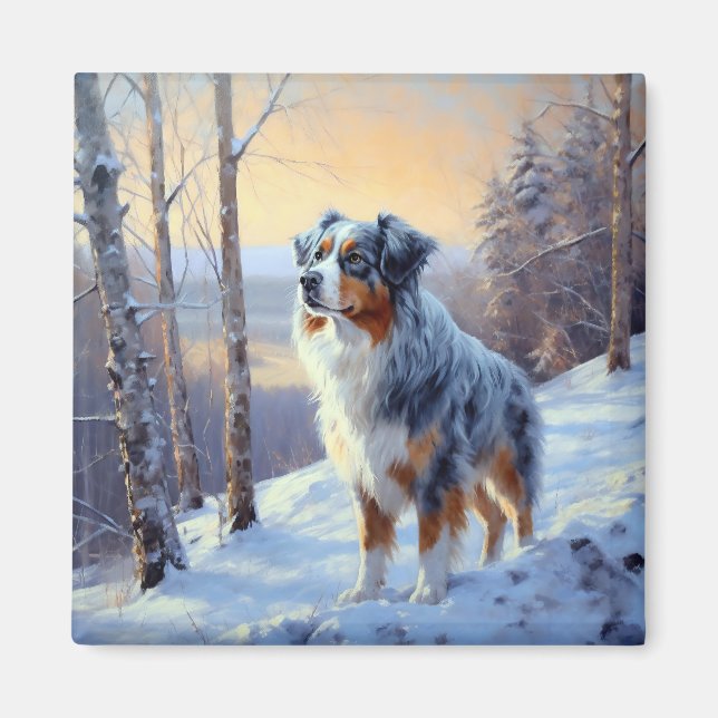 Australian shepherd Låt det snöa jul Magnet (Framsidan)