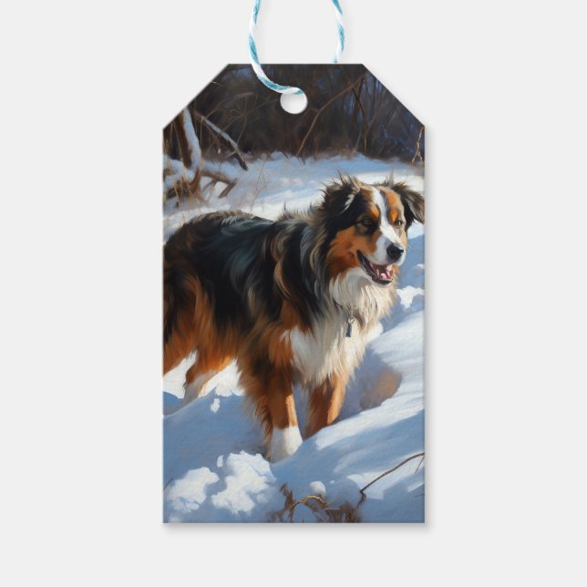 Australian shepherd Låt det snöa jul Presentetikett (Framsidan)