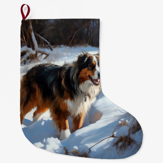 Australian shepherd Låt det snöa jul Stor Julstrumpa (Framsidan)