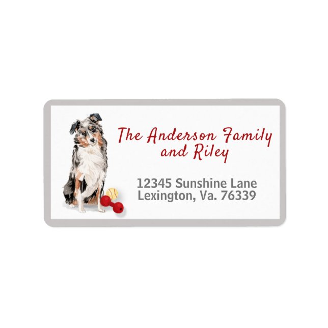 Australian shepherd & Leksak Family Returadress Adressetikett (Framsidan)
