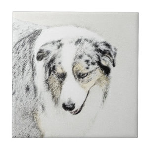 Australian shepherd-målning - originalbild kakelplatta