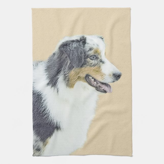 Australian shepherd-målning - originalbild kökshandduk (Vertikal)