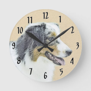 Australian shepherd-målning - originalbild rund klocka