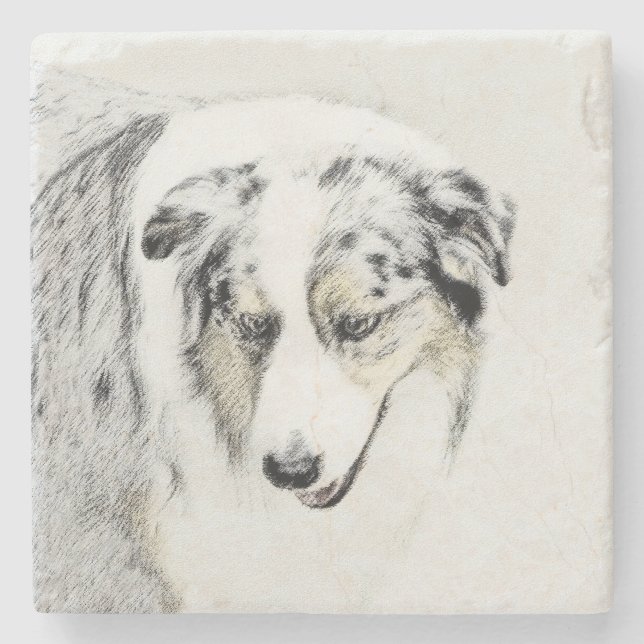 Australian shepherd-målning - originalbild stenunderlägg (Framsidan)