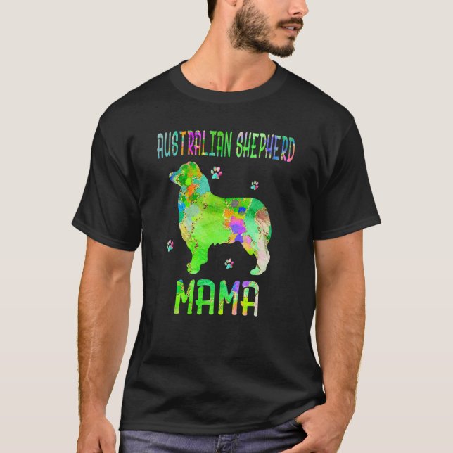 Australian shepherd Mamma Färgfull Hund Mamma T Shirt (Framsida)