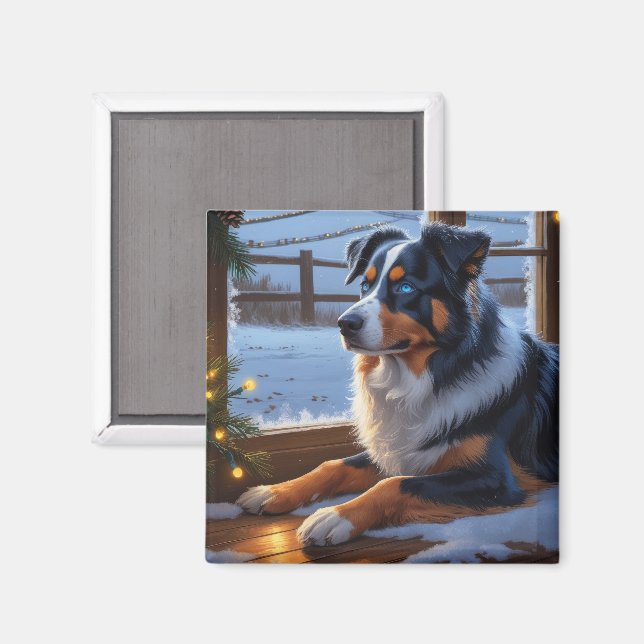 Australian Shepherd med julbelysning semester Magnet (Front/Back)
