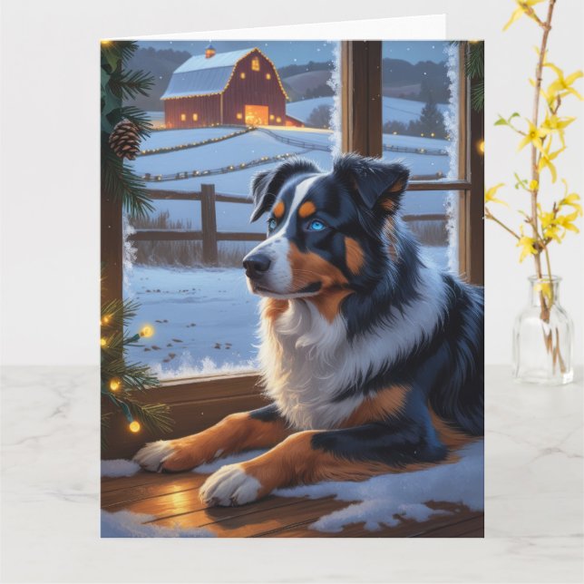 Australian shepherd med julen Ljus Helgdag Kort (Gul blomma)